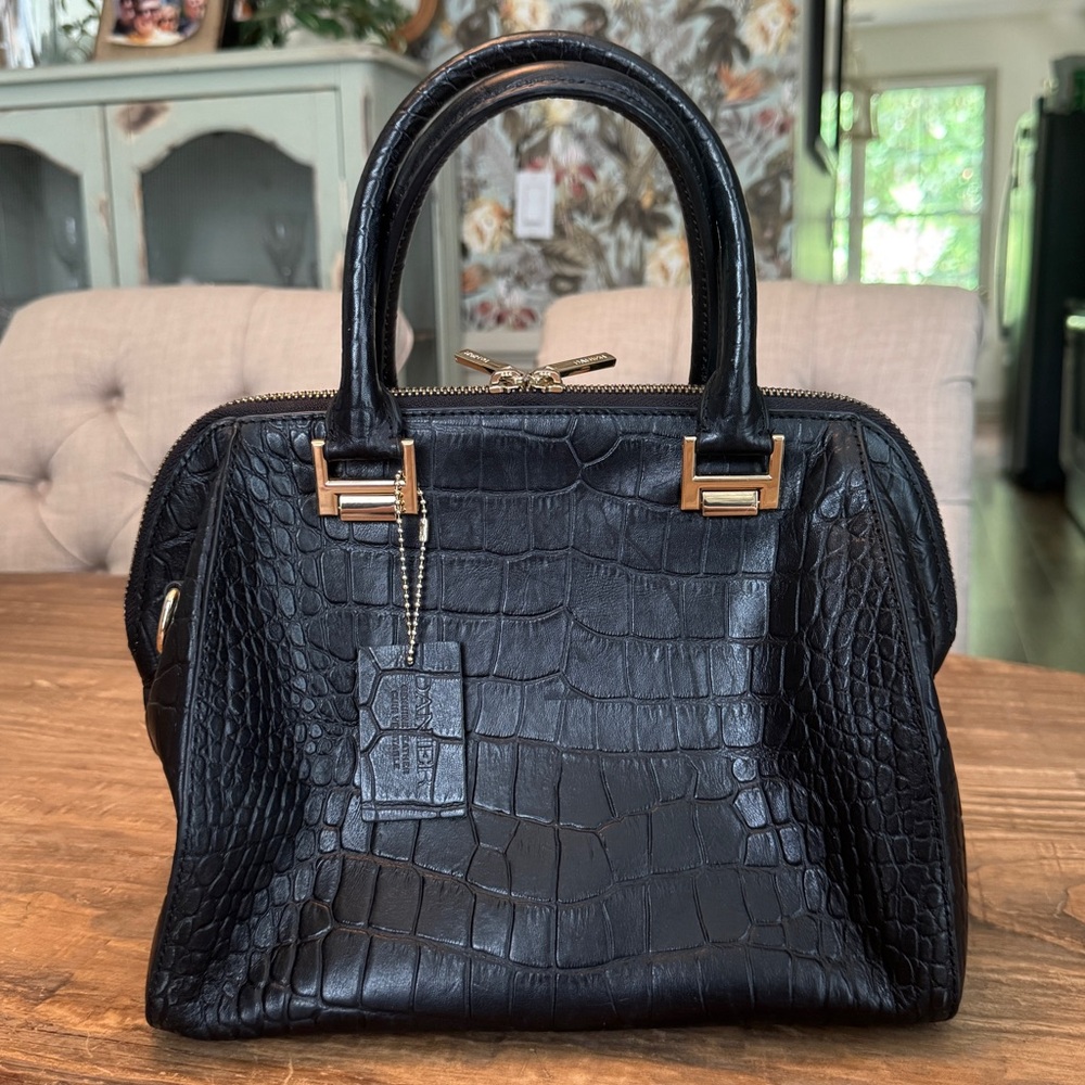 Danier Black Croc-Embossed Satchel